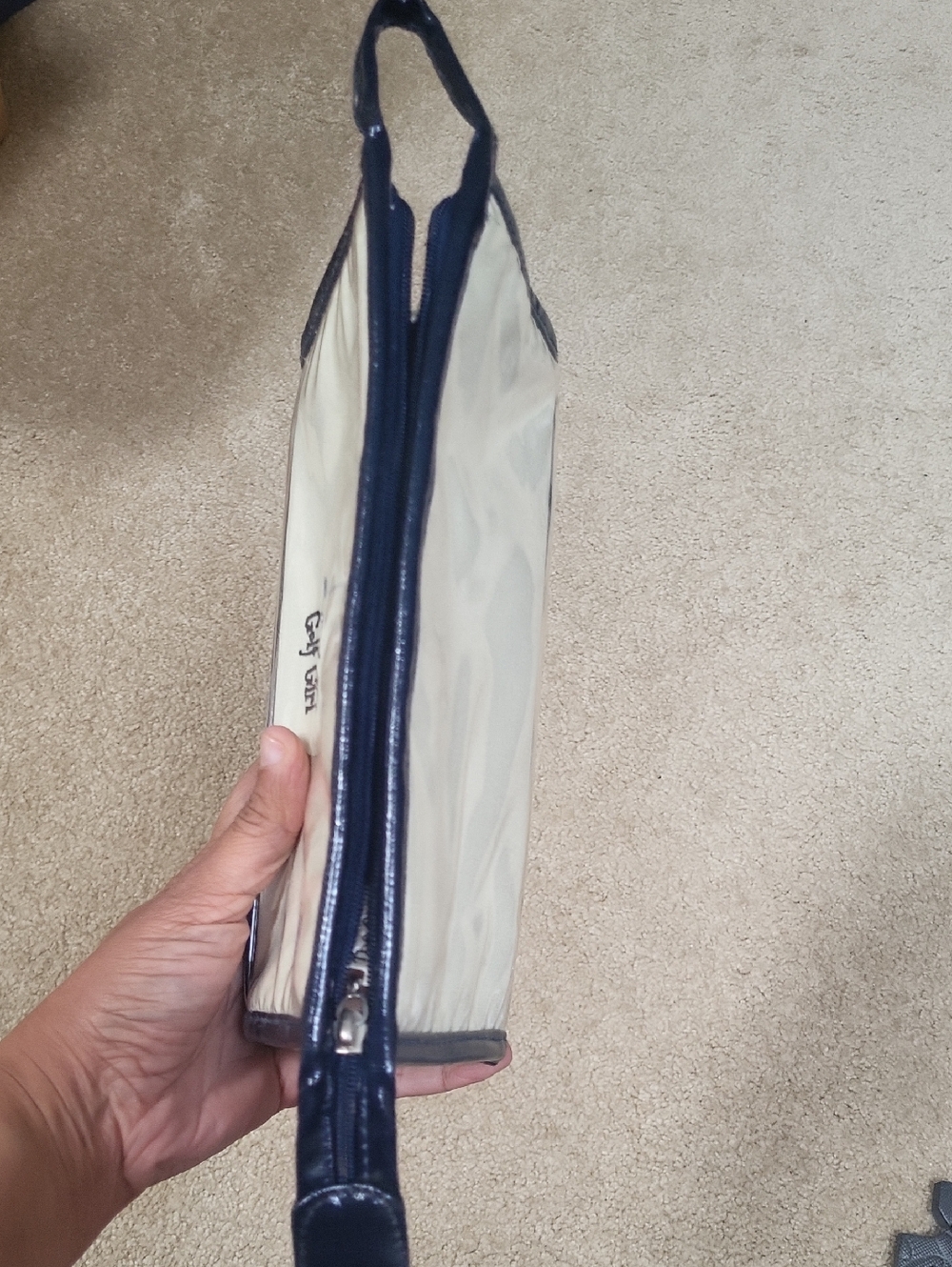 Golf Girl Navy & Cream Wristlet Pouch Canvad W Plastic Lining Wipeable Like New - Picture 9 of 9